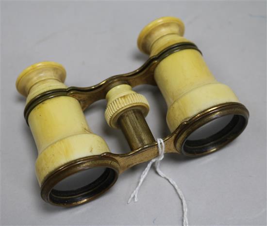 A pair of ivory opera glasses, cased